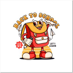 Back to School, retro schoolbag mascot character invites back to school Posters and Art